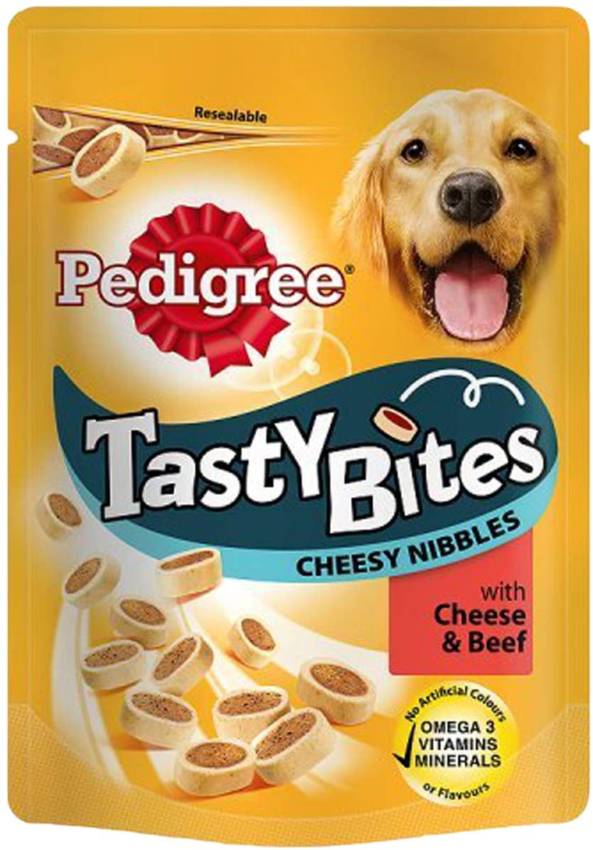 Pedigree Dog Treats Tasty Bites Cheesy Nibbles with Beef and Cheese Flavour, 140g, transparent, 17.5 g (Pack of 8)