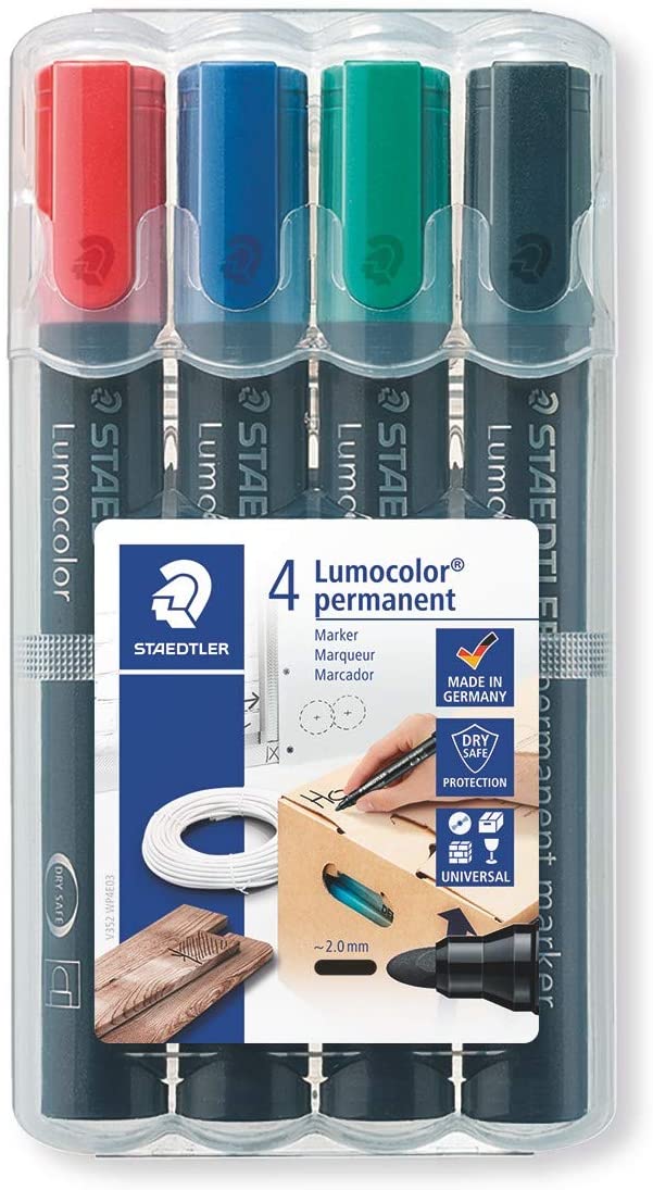 Staedtler Lumocolor Permanent Marker Box 4 colours 352 WP4, Assorted, 4 count (Pack of 1)