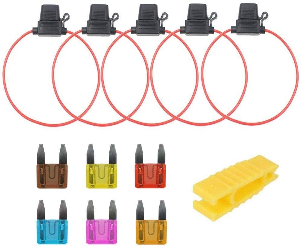 12V Standard Auto Blade Fuses Holder Kit, 6 Mini Car Fuse+5 Inline fuse
