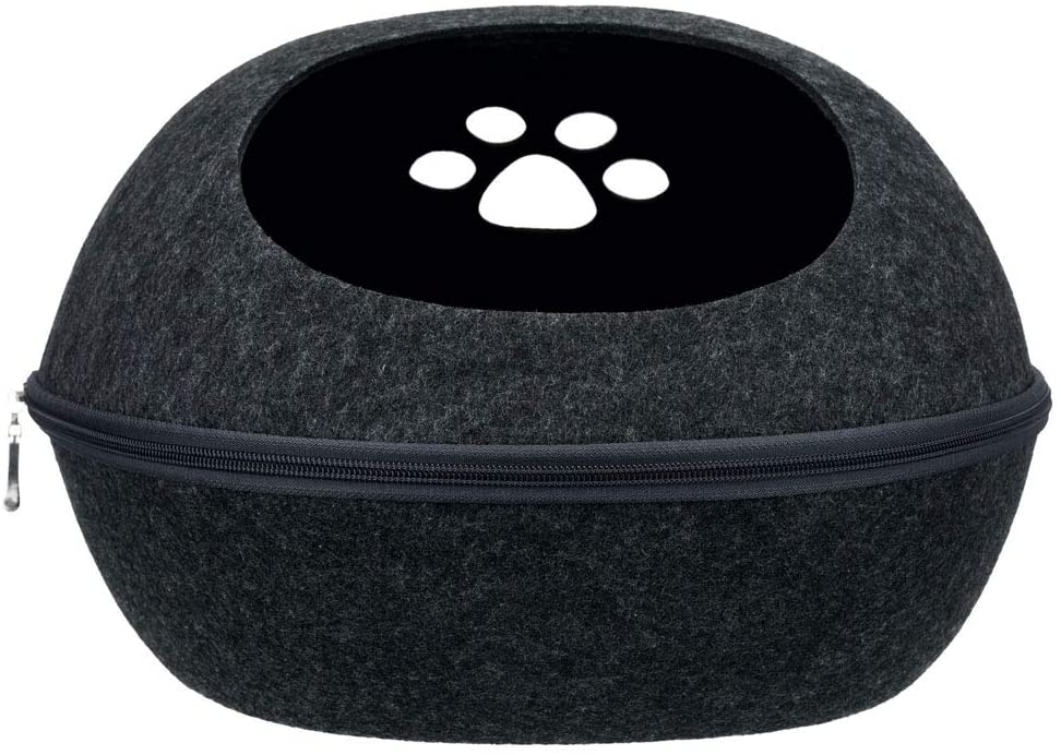TRIXIE Liva Cat Cave, cosy cat cave made of breathable felt in anthracite, round cat-bed with plush cushion, removable cover