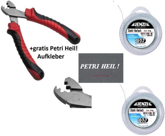 Top Leader Set 2 x Steel Leader 7x7 9 kg, 5 m, 20 Crimp Sleeves + Free Petri Heil! Sticker.
