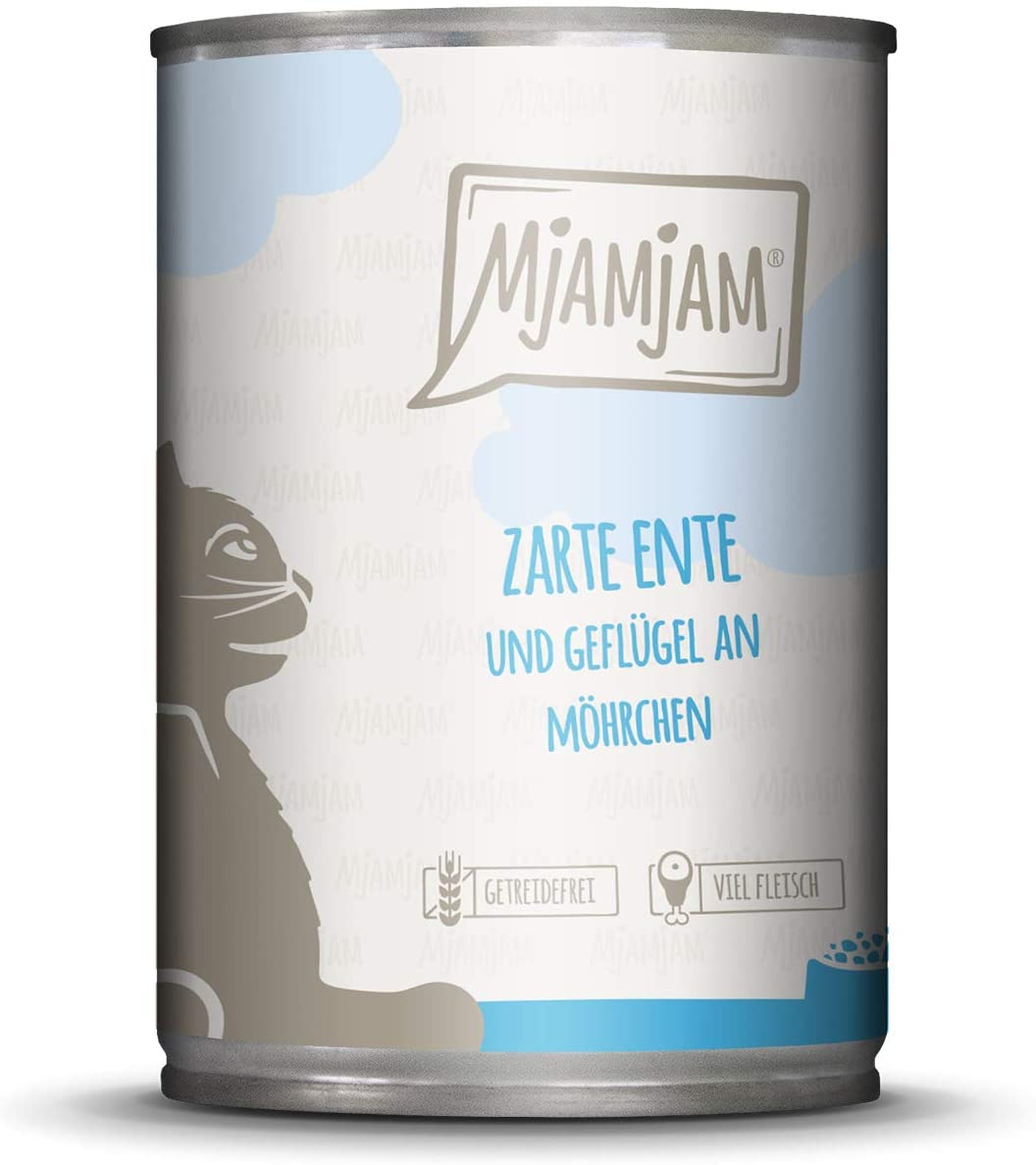 MjAMjAM - Premium wet food for cats - delicate duck and poultry on delicious carrots, 1 pack (1 x 400 g), grain-free with lots of meat