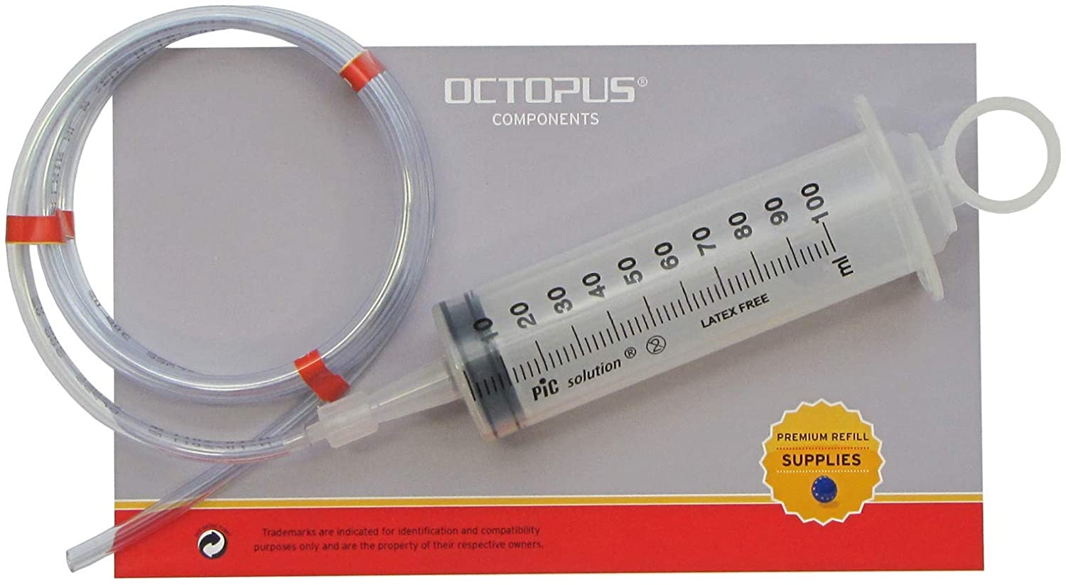 100 ml dosing syringes with 150 cm tube of PVC, plastic syringes with PVC tube, fodder syringes, marinating syringes