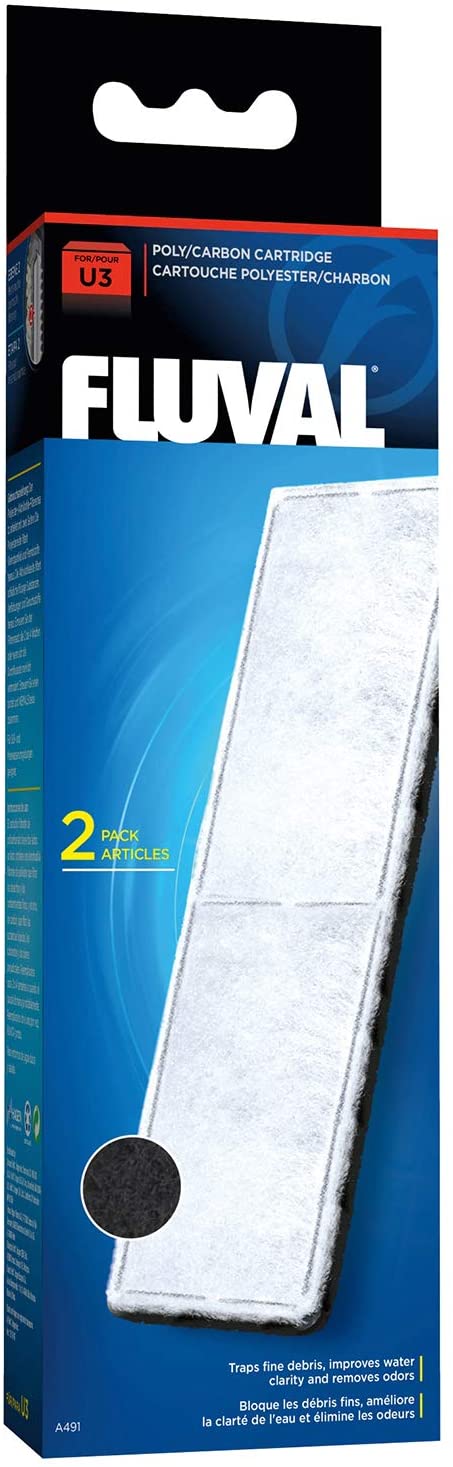 Fluval A491 Poly/Carbon Cartridge for Filter U3, 3 x 2 Pieces, White, 2.36*0.59 inches