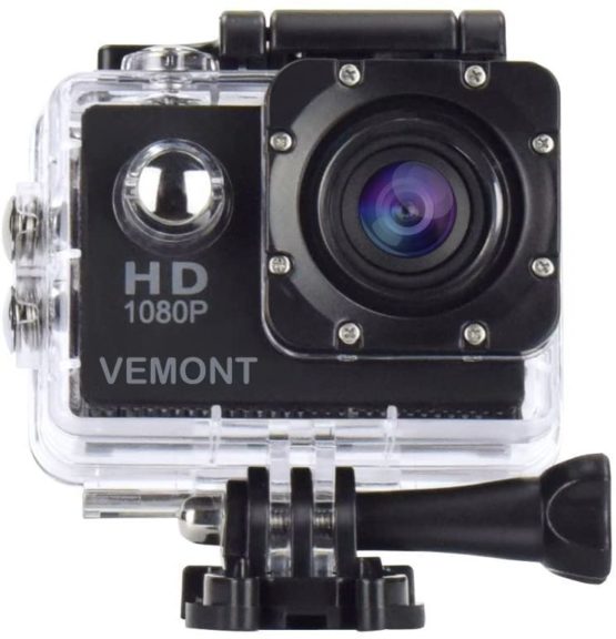 VEMONT Full HD 2.0 Inch Action Camera 1080P 12MP Sports Camera Action Cam Underwater 30m/98ft Waterproof Camera and Mounting Accessories Kit for Diving/Bicycle/Climbing/Swimming etc