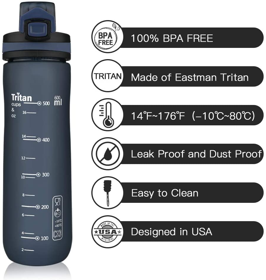 Opard Zip 600ml Plastic Water Bottle Dishwasher Safe, Leakproof Flip-Top Lid, BPA Free Tritan - Image 2