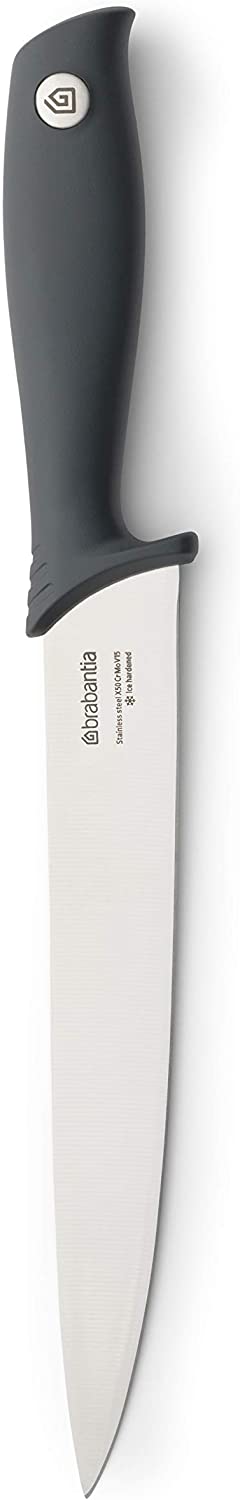 Brabantia Tasty+ Carving Knife (Dark Grey) Hardened Steel Long Blade Kitchen Knife