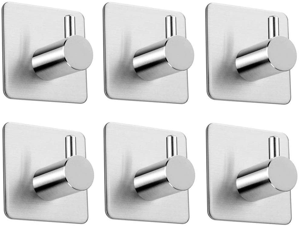 Qeekzeel Self Adhesive Hooks, Brushed Stainless Steel Stick on Wall