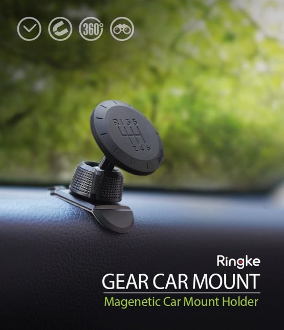 Ringke Gear Car Phone Holder [Black] 2 Metal Plates, Universal 360° Rotation Magnetic Dashboard Cradle Mount for All Vehicles, Smartphone, Mobile Phones, GPS - Image 2