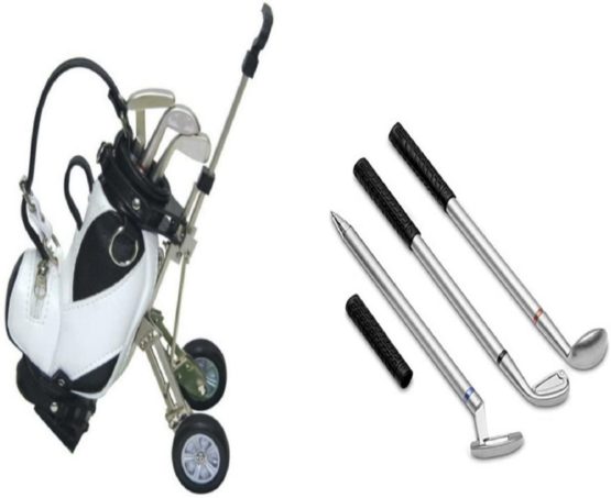 LL-Golf® Miniature Golf Bag Pen Holder With Trolley and 3 Golf Club Pens in Golf Present - Image 2
