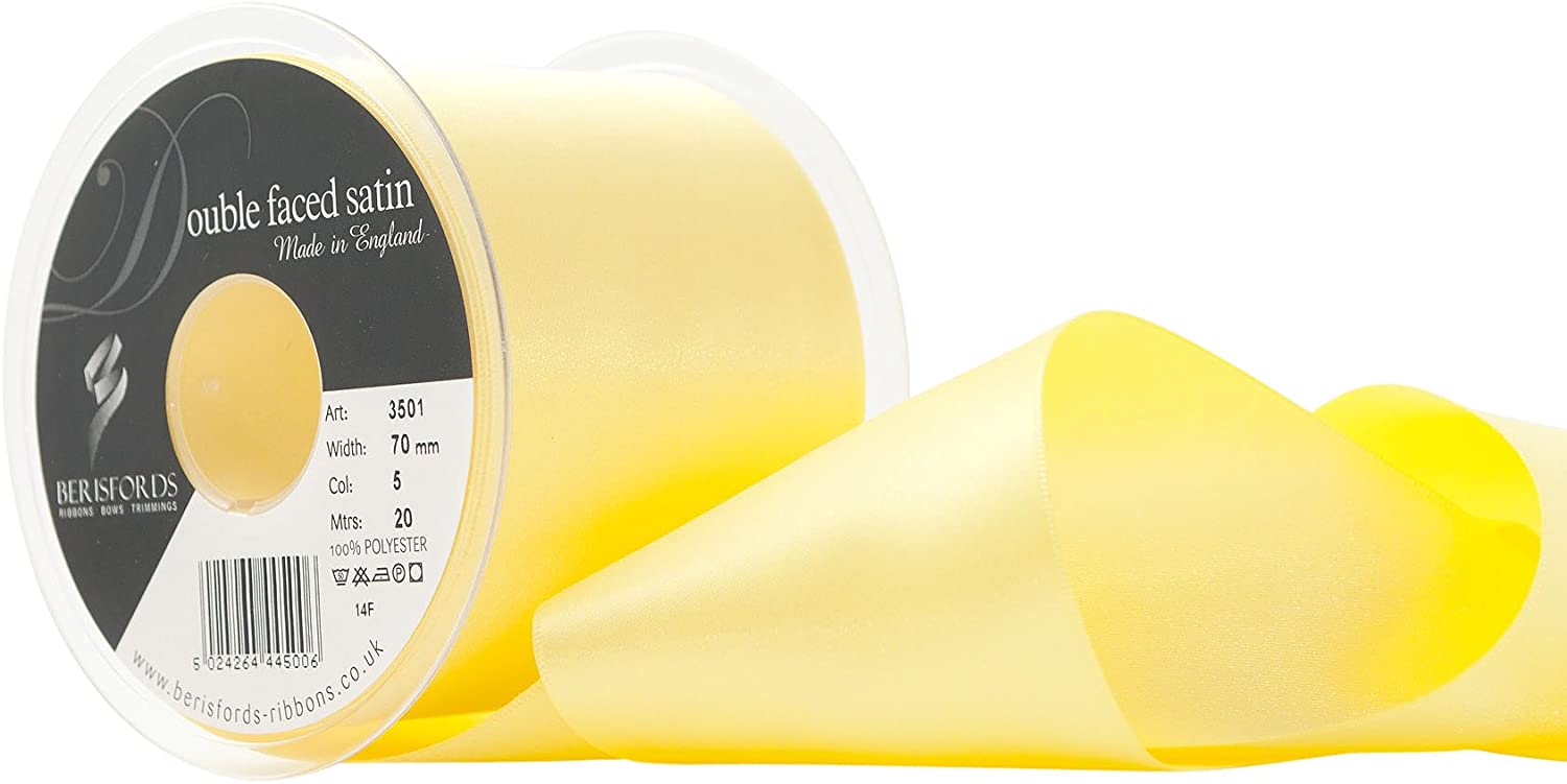 Berisfords Double Faced Satin Ribbon, Lemon, 70 mm Width, 20 metre Length