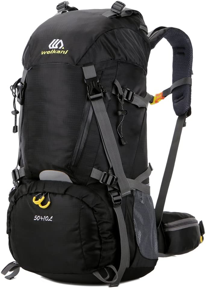 SHADOW DOMAIN Hiking Backpack, 50L 60L 65L + 5L Nylon Large Capacity to meet Sport Camping Travel Trekking Rucksacks Pack Mountaineering Climbing Knapsack (01 Black, 50L+10L)