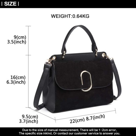 Miss Lulu Women Top Handle Bag Suede Handbags Shoulder Crossbody Bag For Work Shopping Travel Pu Leather (Black) - Image 4