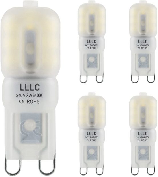 5 x G9 LED Bulbs 3w Cool White Equivalent 30w Replacement for Halogen Capsule 240v with Frosted Cover