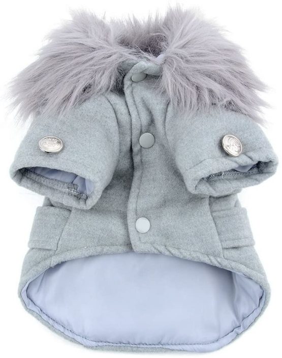Pet Cat Dog Clothes European Woolen Fur Collar Coat Small Dog Cat Pet Clothes Costume Light Grey XL - Image 2