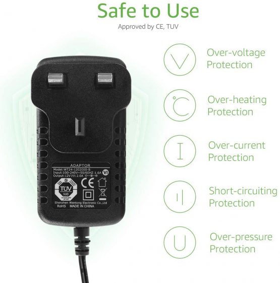 LE 12V 2A Power Supply for LED Strip Lights, AC 100-240V Mains to DC 12V Converter Adapter Driver Transformer, 24W UK Plug with 1.2M Cable, 5.5mm x 2.1mm Jack, GS TUV Approved - Image 2