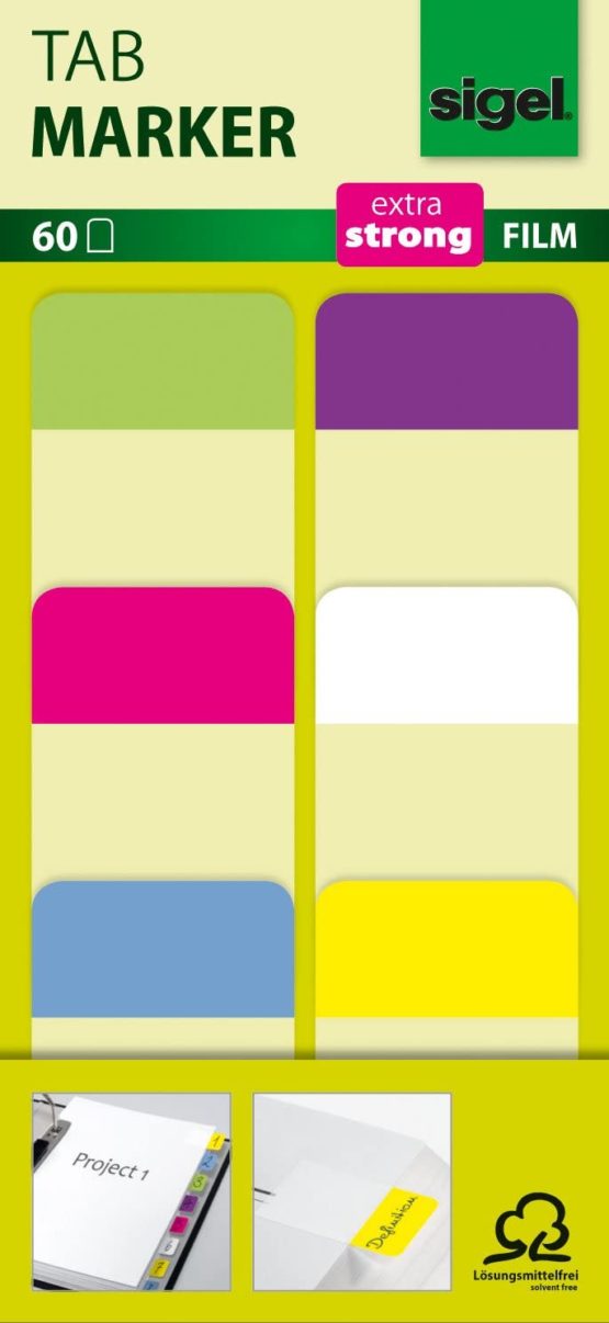 SIGEL HN203 Tab Marker Modern, Extra Strong, 6 x 10 Sheets, Lemon/Pink/Blue/Violet/White/Yellow