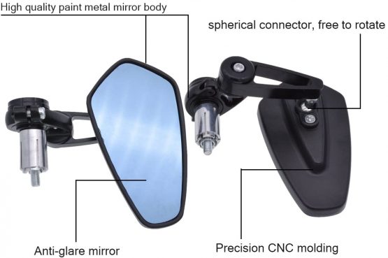 KATUR 7/8Inch 22mm Motorcycle Handlebar End Mirrors Oval CNC Billet Aluminum Bluish Anti-Glare Motorbike Side Rearview Mirror for H arley D avidson H onda Y amaha S uzuki K awasaki Black - Image 2