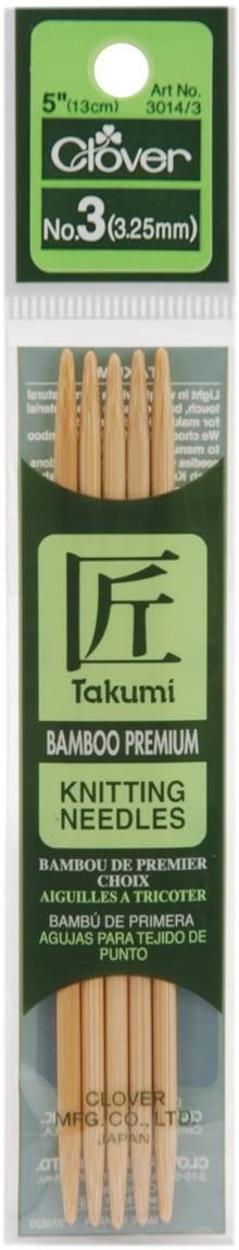 Clover Takumi Bamboo Double Point Knitting Needles 5-inch 5/Pkg-Size 3/3.25mm, Other, Multicoloured, 2.27 x 5.25 x 19.78 cm