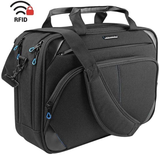 KROSER Laptop Bag 15.6 Inch Laptop Briefcase Laptop Messenger Bag Water Repellent Computer Case Laptop Shoulder Bag Durable Tablet Sleeve with RFID Pockets for Business/College/Women/Men-Black/Red