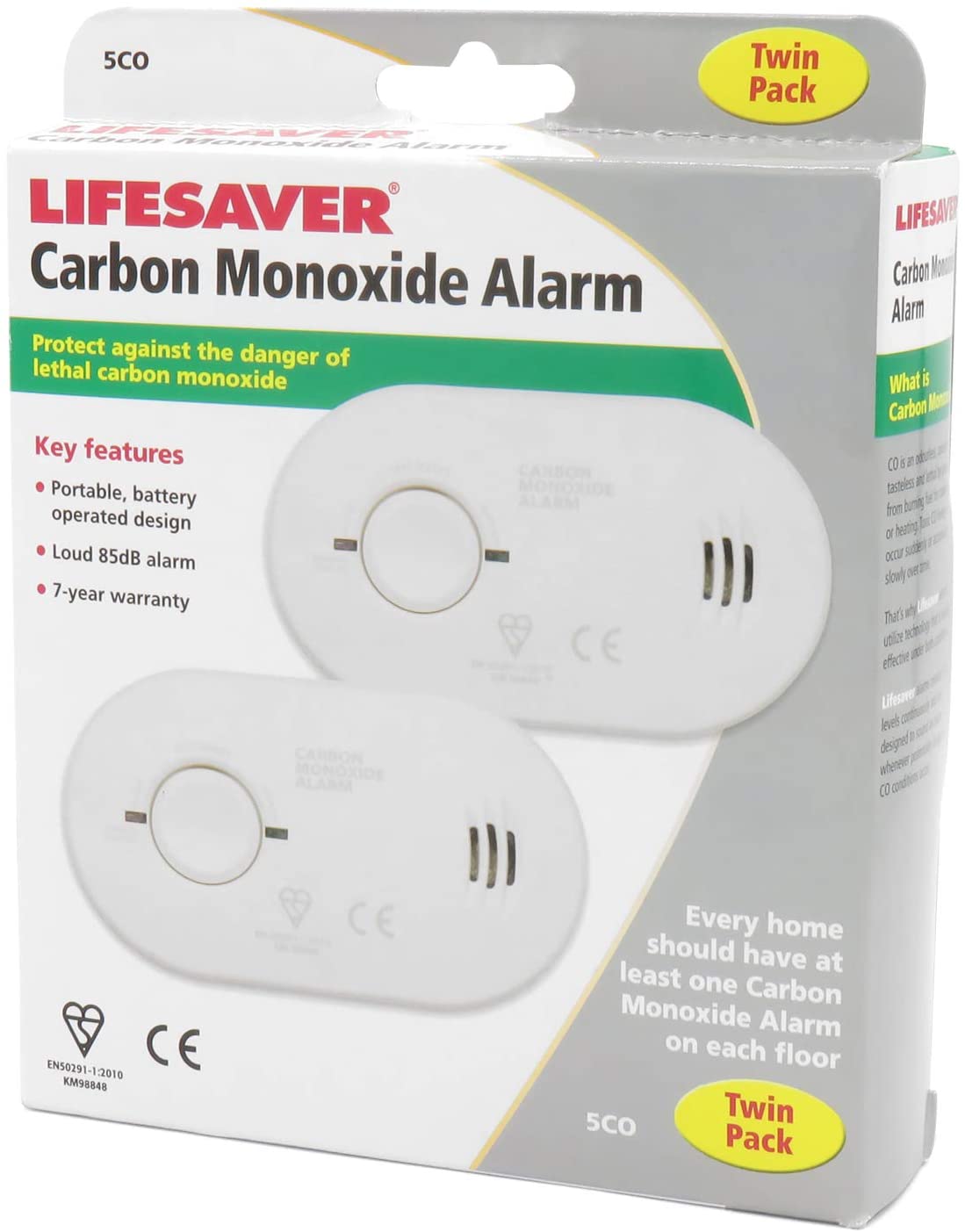 Kidde Lifesaver Carbon Monoxide Alarm 5CO Twin Pack, White - Image 2