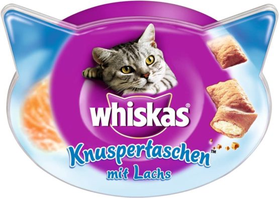 Whiskas Temptations - Tasty, Crunchy Cat Treats, Small Bite Size Snacks with a Delicious Salmon Filling, 8 x 60 g Packets - Image 2