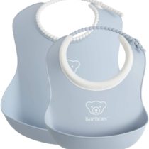BABYBJÖRN Feeding Bib Set (Baby Bib + Small Baby Bib), Plastic, Powder Blue