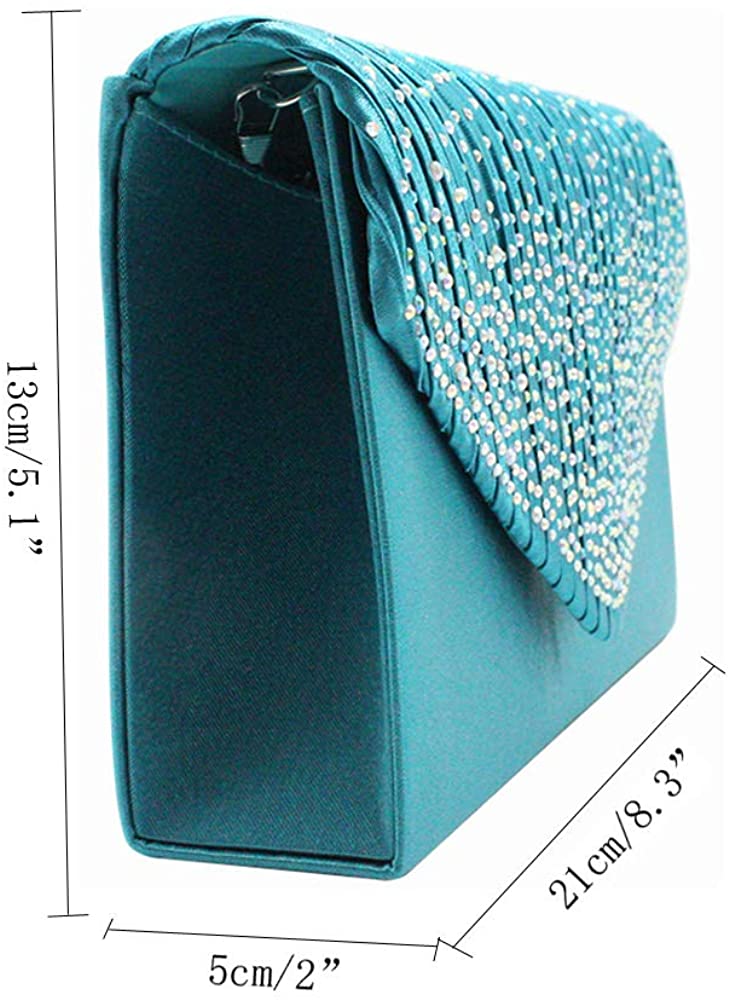 Dreneco Ladies Diamond Envelope Clutch Bag Evening Party/Bridal Wedding/Hand Bag, Blue - Image 4