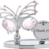 Crystocraft Keepsake Gift - Chrome Plated Butterfly Gift Ornament THANK YOU with Swarvoski Crystal Elements