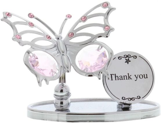 Crystocraft Keepsake Gift - Chrome Plated Butterfly Gift Ornament THANK YOU with Swarvoski Crystal Elements