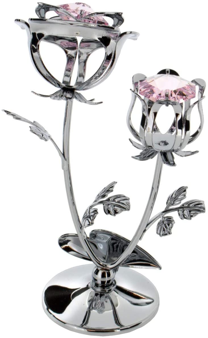 Crystocraft Chrome Plated Rose & Rose Bud Ornament. (Special Nan), Silver, 4x8 cm - Image 2