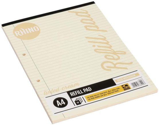 RHINO Stationery Special Education A4 Refill Pad | Cream Tinted Paper | 100 Page | 8mm Ruled with Margin | School Notepad | Premium Writing Paper