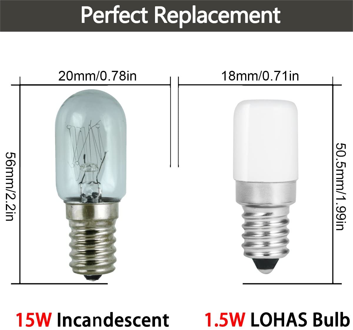 LOHAS E14 LED Cooker Hood Bulbs, 1.5W SES Fridge LED Light Bulbs, 2700K ...