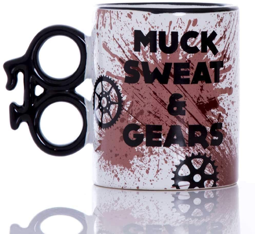 Boxer Gifts Funny Cycling Gift Mug - Muck Sweat & Gears - Novelty Bike Gifts For Men Cyclists - Mountain Biking Presents