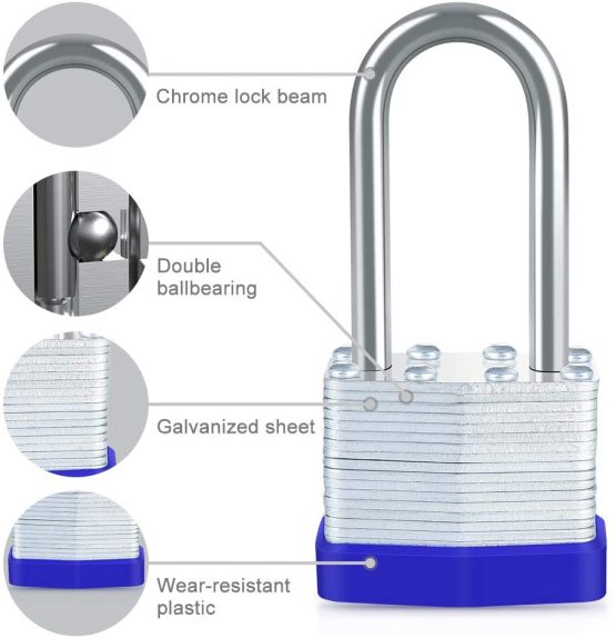 Keyed Padlocks, [2 Pack] Diyife 40mm Padlock Weatherproof Outdoor, 1.62 inch Medium Shackle Padlock Heavy Duty Laminated Steel Key Padlock Suitable for Gym Locker, School, Garage, Fence, Shed - Image 4