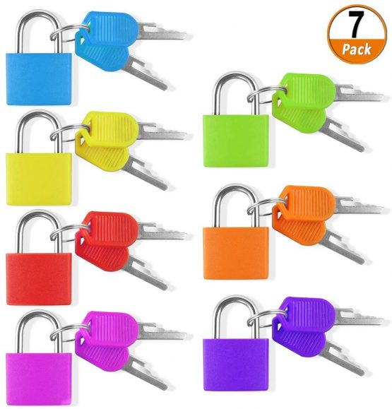 7 Pieces Small Padlock, Multicolor Coated Brass Suitcase Lock with Key for Luggage Lock, Backpack Lock, Gym Locker Lock, Filing Cabinets Toolbox
