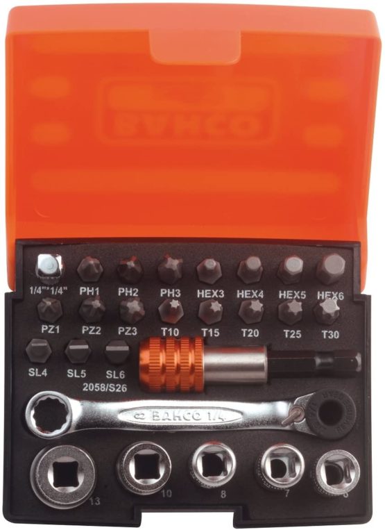 Bahco SB-2058/S26 BHSB-2058/S26 Bit Socket Set, Multi-Colour, 1/4-Inch, Set of 26 Pieces