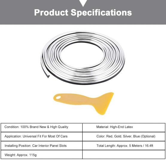 Car Interior Decor Strip Line Interior Exterior Moulding Trim Strips line Stickers Retrofit Decorative Flexible Strip, 5M 16.4 FT DIY(Silver) - Image 4