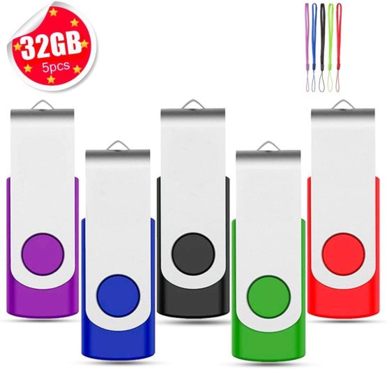 32GB Memory Stick 5Pack EASTBULL USB Flash Drive 32GB Swivel Design Memory Sticks Fold Storage (5 Mixed Color With Lanyard)