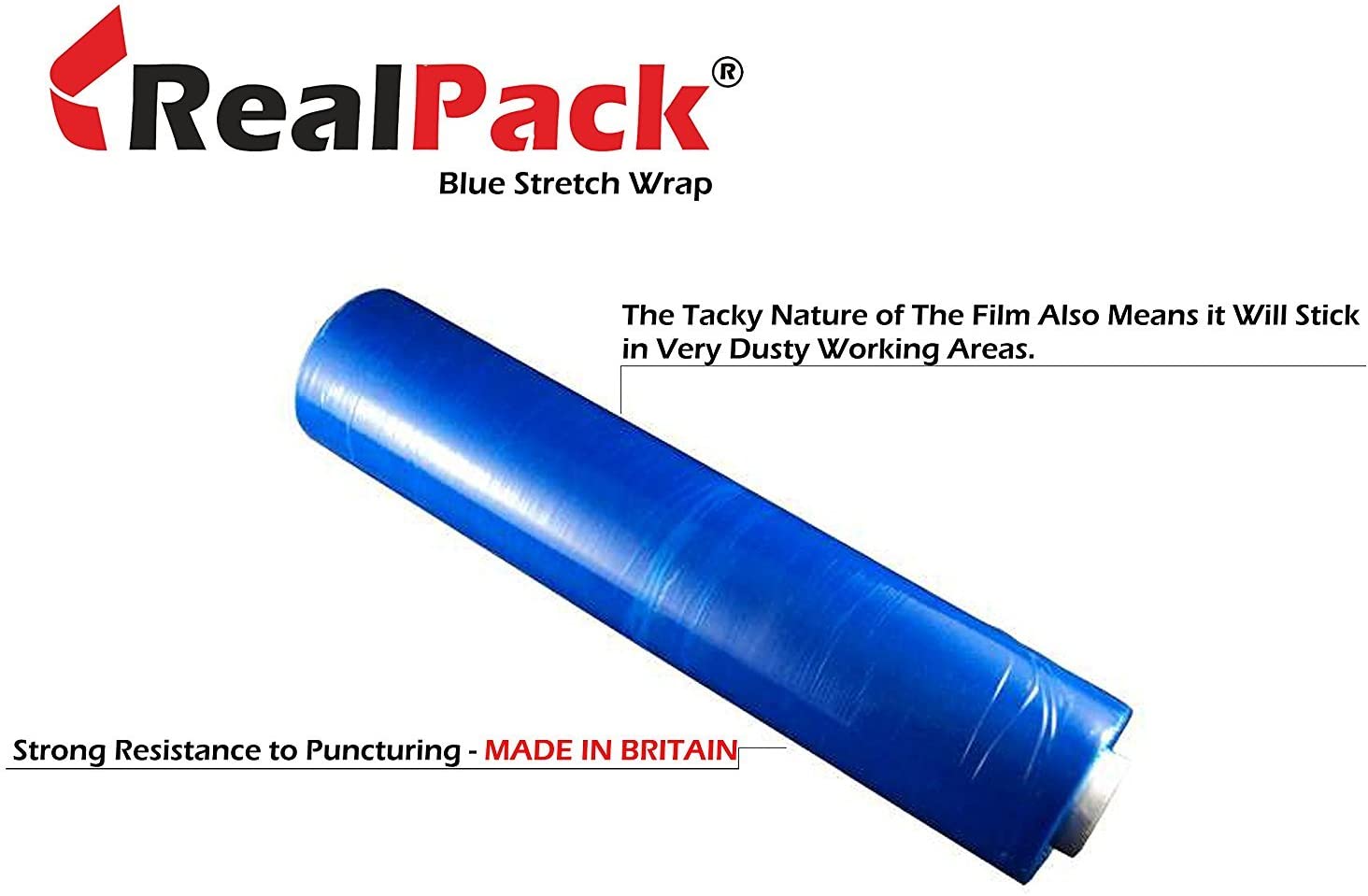 Realpack Strong Rolls Blue Pallet Stretch SHRINK Wrap Cast Parcel Packing Cling Film - 400mmx200m