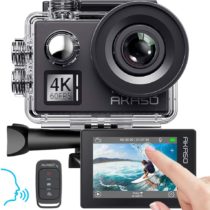 AKASO V50 Elite 4K/60fps Touch Screen WiFi Action Camera Voice Control EIS 40m Waterproof Camera Adjustable View Angle 8X Zoom Remote Control Sports Camera with Helmet Accessories Kit
