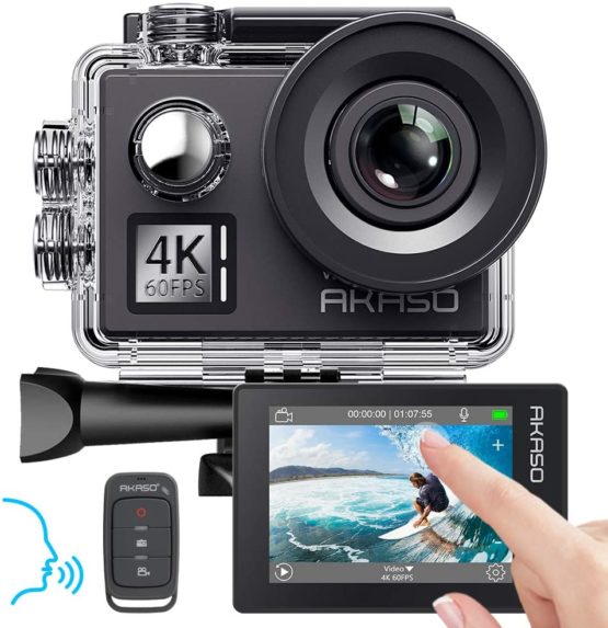 AKASO V50 Elite 4K/60fps Touch Screen WiFi Action Camera Voice Control EIS 40m Waterproof Camera Adjustable View Angle 8X Zoom Remote Control Sports Camera with Helmet Accessories Kit