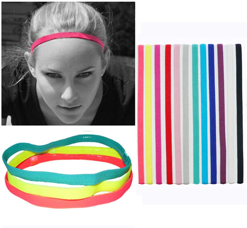 12Pcs Sports Headbands Slim Hairband,Elastic Antislip,Thin Skinny