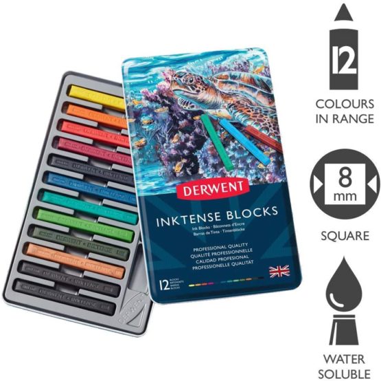 Derwent Inktense Permanent Watersoluble Blocks, Drawing & Painting, Set Of 12, Ideal For Layering & Use On Fabrics, Professional Quality, 2300442 - Image 2