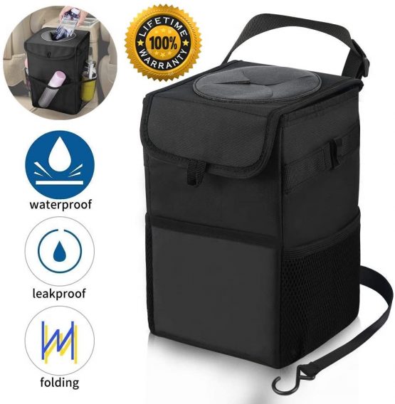 JIOUDI Car Bin, Car Trash Can,Car Rubbish Bin Oxford with Lid and Side Pockets, Leakproof Waterproof Car Trash Bag & Car Boot Organiser for Car/SUV/Truck/Minivan/Auto