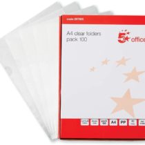 5 Star Office Folder Cut Flush Polypropylene Copy-safe 90 Micron A4 Clear [Pack 100]