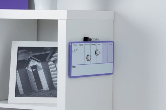Rexel Weekly Organiser Dry Wipe Personal Whiteboard, Magnetic, 360 x 140 mm, Purple Plastic Frame, Includes Marker and Fitting Kit, White, 1904048 - Image 3