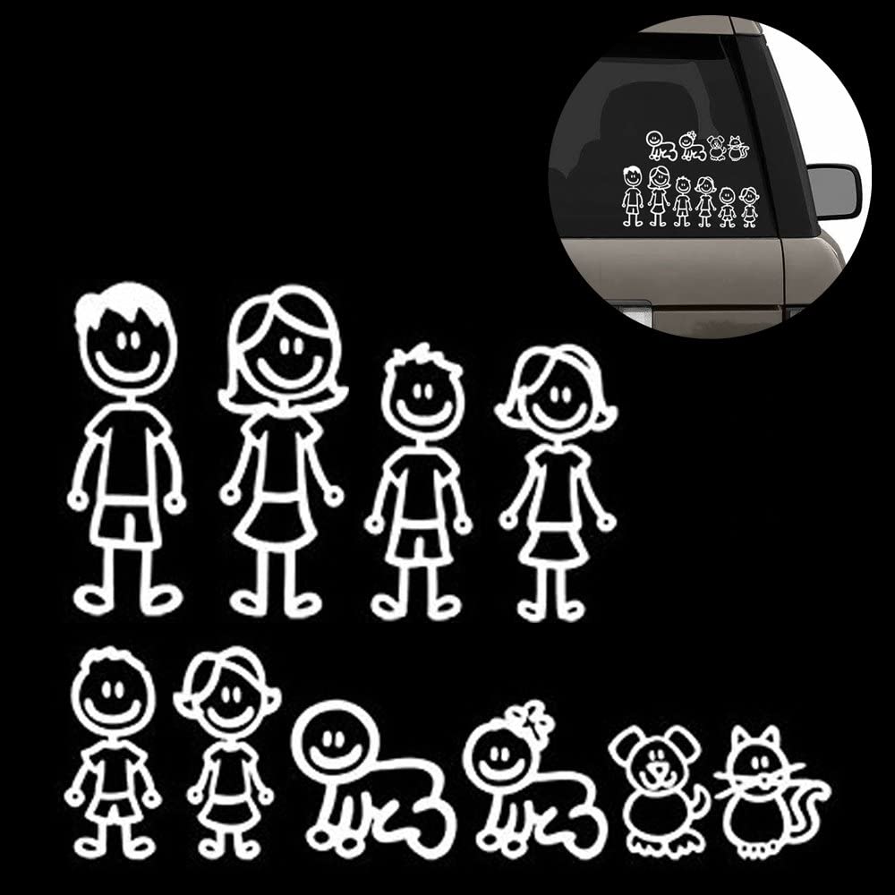 (Set of 10) Family Car Decals Bundle, White