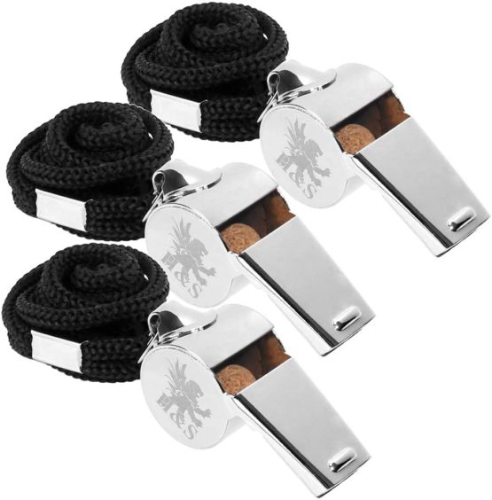 H&S 3 Whistles - Referee Whistle - Sports Whistle Metal Coach Whistle with Lanyard for Football Stainless Steel
