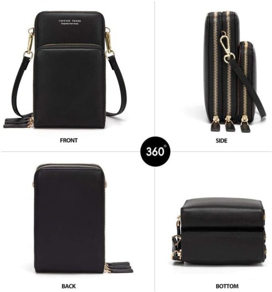 Fangoo Women Crossbody Phone Bag Small Cellphone Crossbody Purse Wallet Mini Lightweight Leather Cross Body Cell Phone Bag with Strap Card Slots (Black) - Image 2
